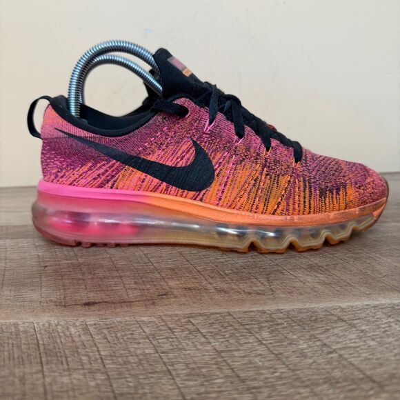 Womens Nike Flyknit Air Max Running Shoes Size 7.5 Pink Orange Black 620659-800 - Picture 3 of 7
